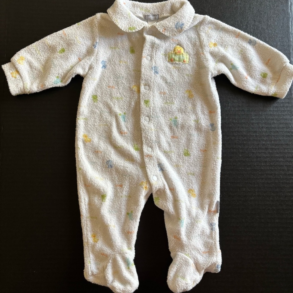 Carter's Vintage Terry White Footed One Piece with Pastel Accents